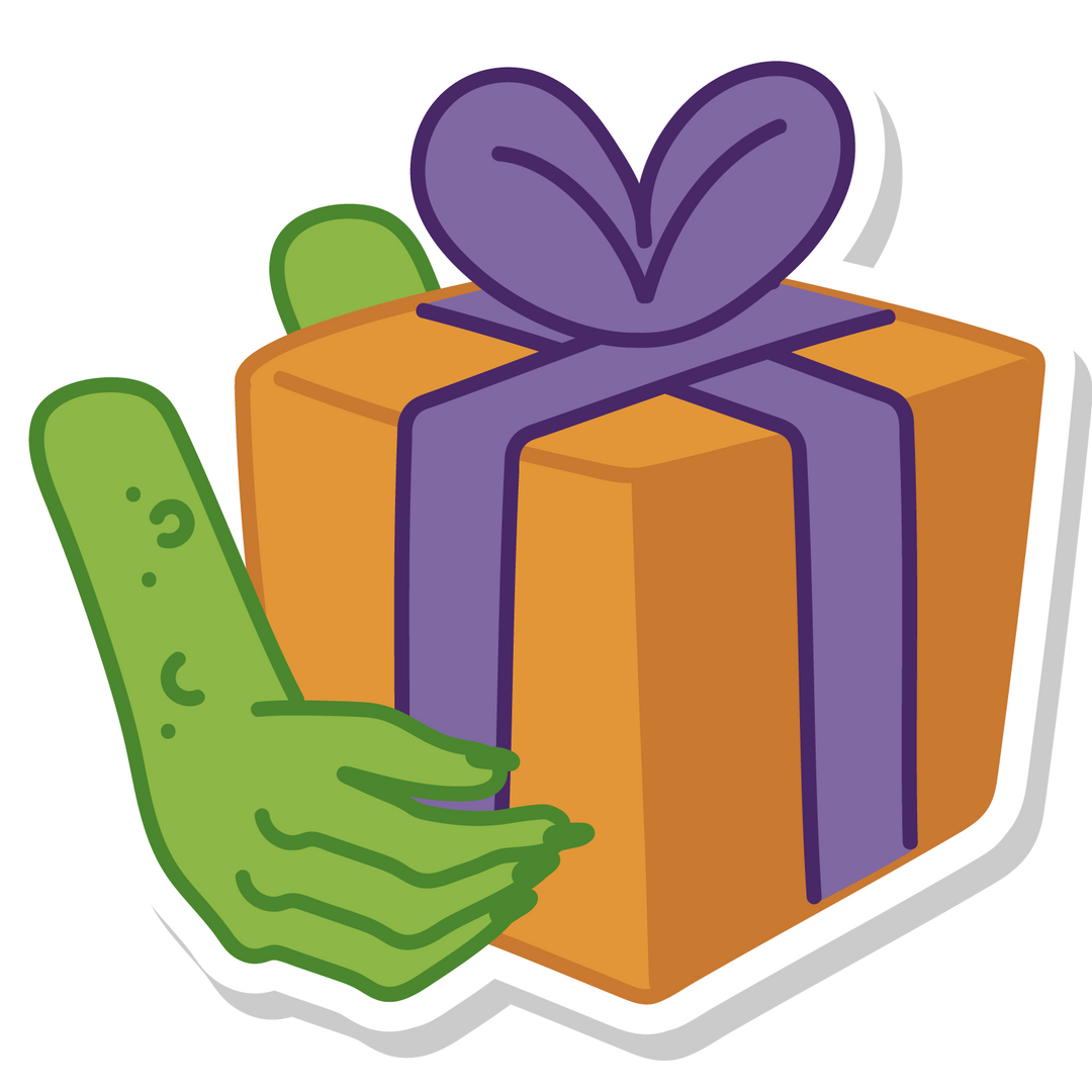 mani mostro che reggono regalo