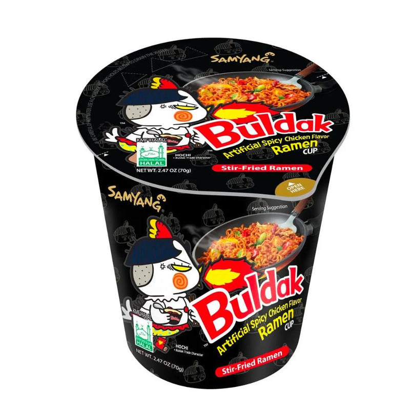 Confezione da 70g di noodles al pollo piccante Samyang Buldak Hot Chicken Flavor Ramen Cup