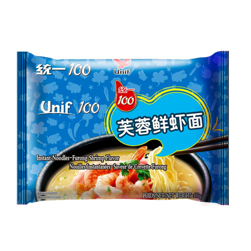 Confezione da 103g di noodles al gusto di frutti di mare Unif Shrimp Noodles 