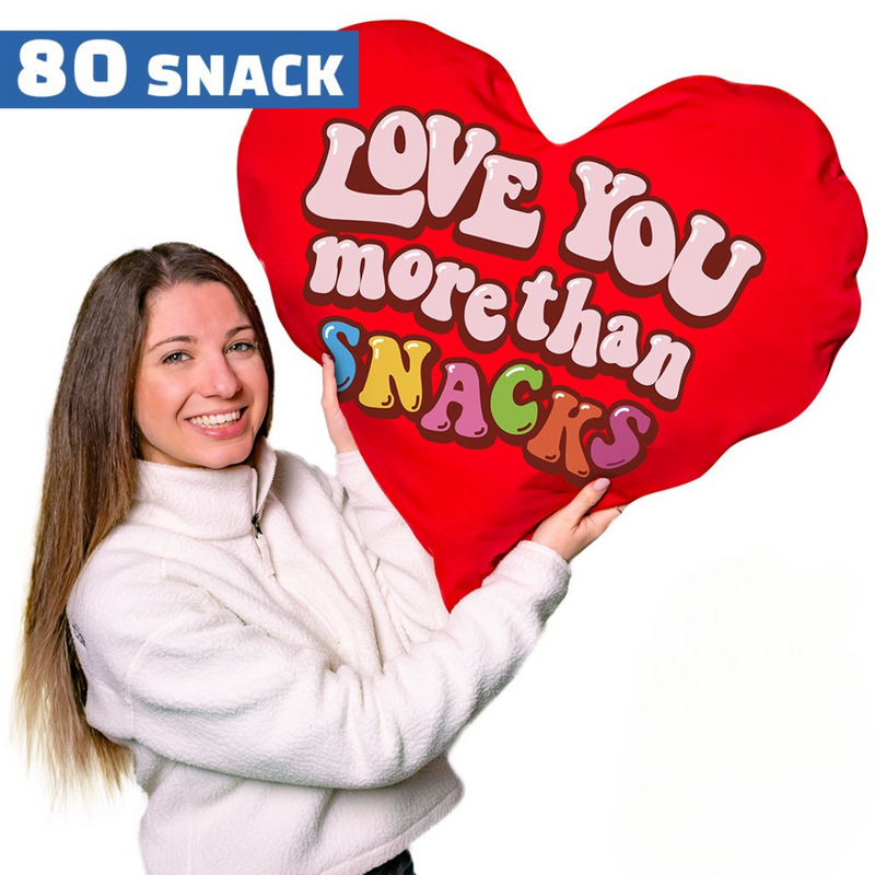 Valentine’s Heart XXL, herzförmiges Kissen mit 80 snack süßen und salzigen Überraschungen 