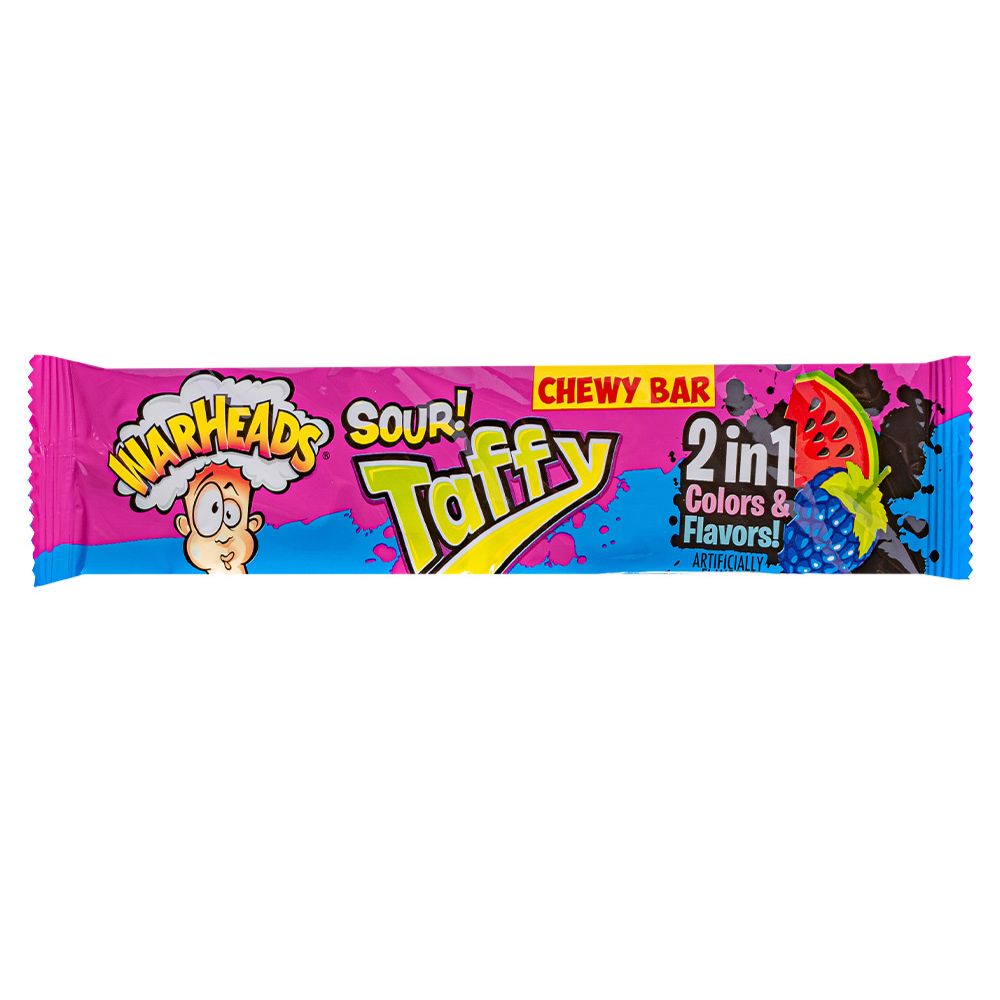 Confezione da 42g di caramelle alla frutta Warheads Sour! Taffy 2-in-1 Color&Flavors Chewy Bar