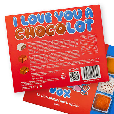 Choco Love Box, Schachtel mit 12 gemischten Pralinen gefüllt mit Erdnussbutter, Toffee und Cookies & Cream, 130g
