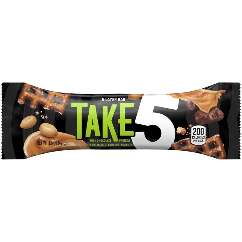 Take 5, barretta al cioccolato con pretzel, burro d'arachidi e caramello da 42g (1954233122913)