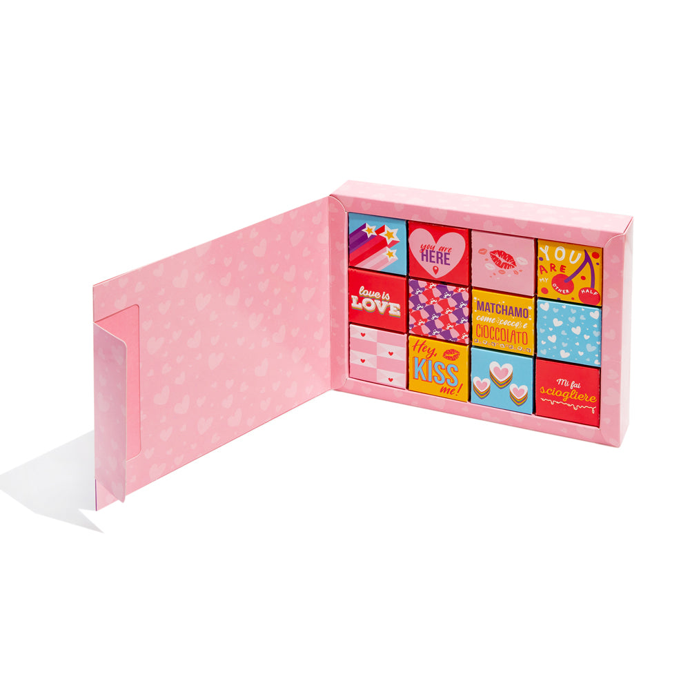 Love Bites Box, Packung mit 12 Schachteln Pralinen und Süßigkeiten 
