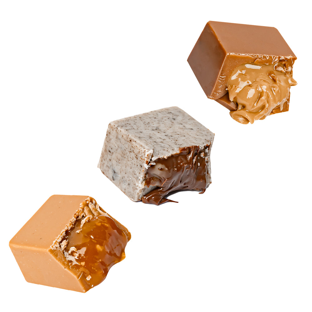 Choco Love Box, Schachtel mit 12 gemischten Pralinen gefüllt mit Erdnussbutter, Toffee und Cookies & Cream, 130g 