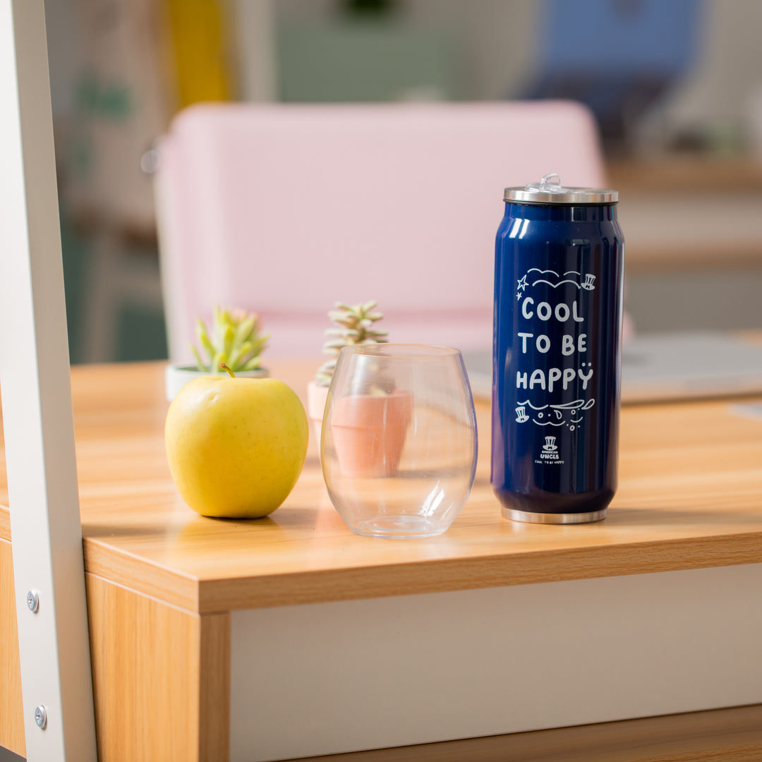 Flasche Cool to be Happy, blaue Stahlflasche 500ml mit integriertem antibakteriellem Strohhalm 