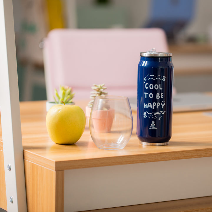 Flasche Cool to be Happy, blaue Stahlflasche 500ml mit integriertem antibakteriellem Strohhalm 