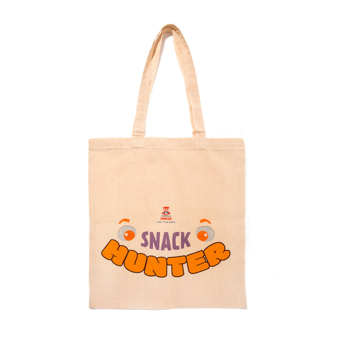 Shopper Snack Hunter, Tasche in beige aus strapazierfähiger Baumwolle, 35x40cm 