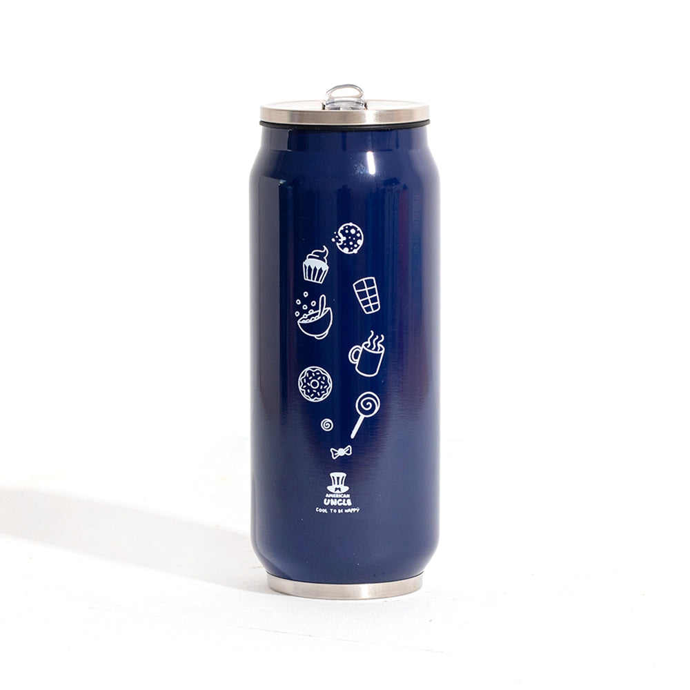 Flasche Cool to be Happy, blaue Stahlflasche 500ml mit integriertem antibakteriellem Strohhalm 