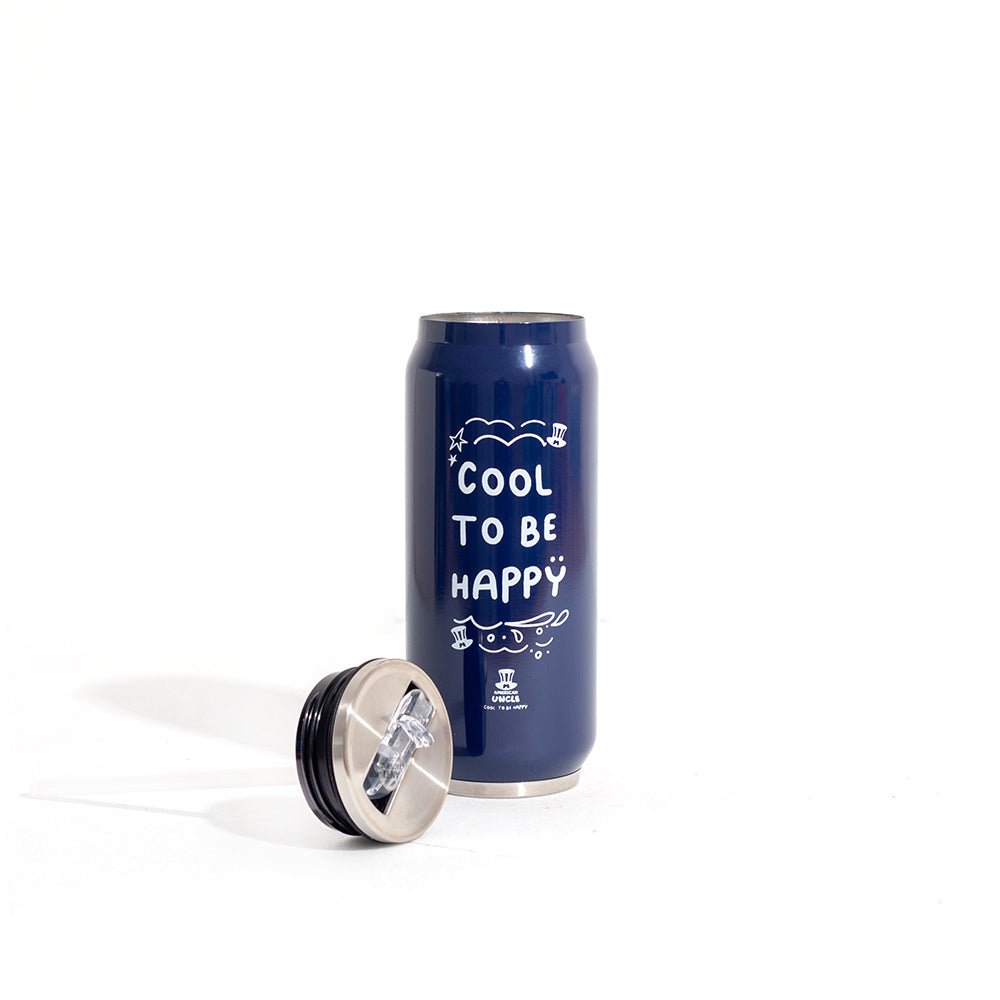 Flasche Cool to be Happy, blaue Stahlflasche 500ml mit integriertem antibakteriellem Strohhalm 