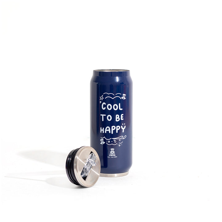 Flasche Cool to be Happy, blaue Stahlflasche 500ml mit integriertem antibakteriellem Strohhalm 
