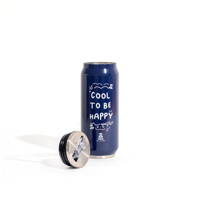 Borraccia Cool to be Happy, blaue 500ml Edelstahlflasche mit integriertem antibakteriellem Strohhalm
