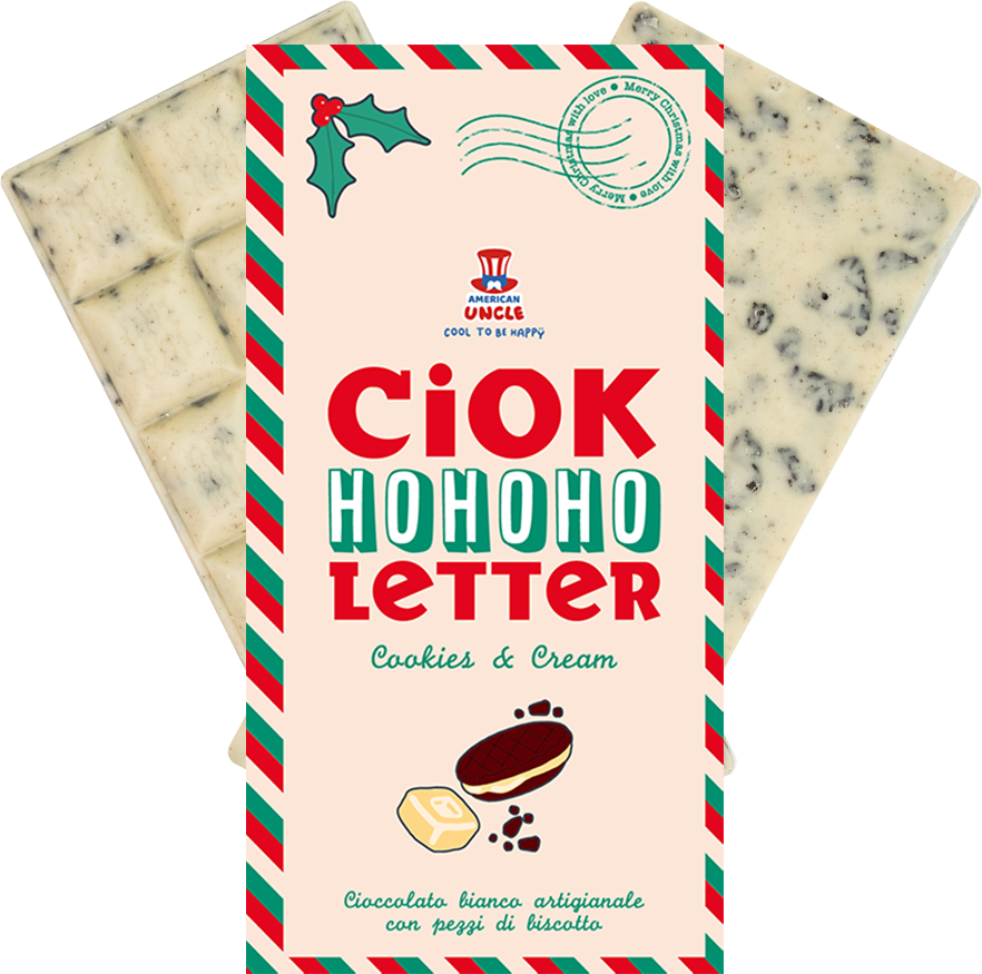ChocoLetter Cookies & Cream, handgemachte weiße Schokoladentafel mit Keksstücken, 100g 