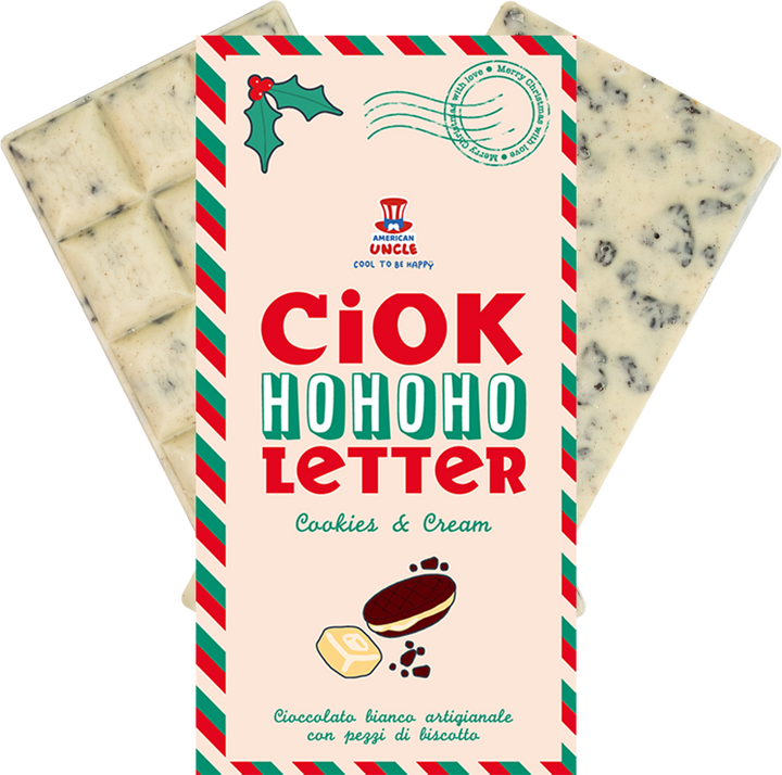 ChocoLetter Cookies & Cream, handgemachte weiße Schokoladentafel mit Keksstücken, 100g 