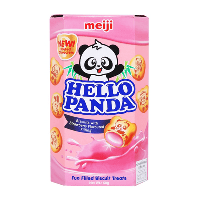 Hello Panda Strawberry, biscotti a forma di panda ripieni di crema alla fragola da 50g
