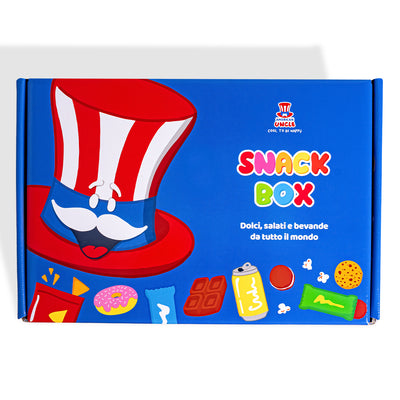 Snack box Cool to be Happy, Überraschungsbox mit 20 süßen, salzigen Snacks und Getränken