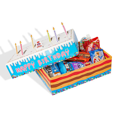 Birthday Box, Geschenkbox in Form einer Geburtstagstorte mit 15 süßen und herzhaften Snacks