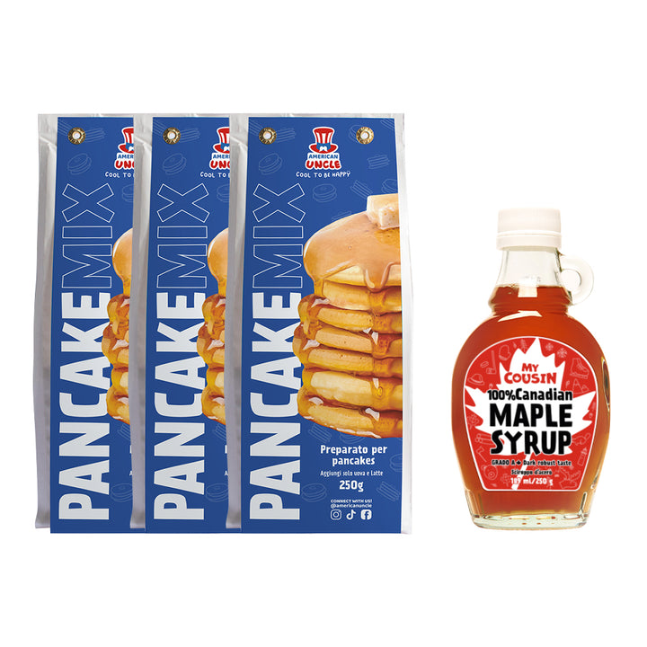 3x American Uncle Pfannkuchenmischung + Ahornsirup My Cousin 