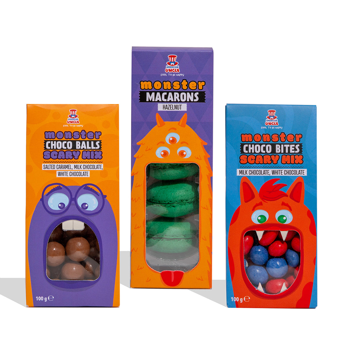 Monster Choco Bites + Monster Choco Balls + Monster Macarons Haselnuss 