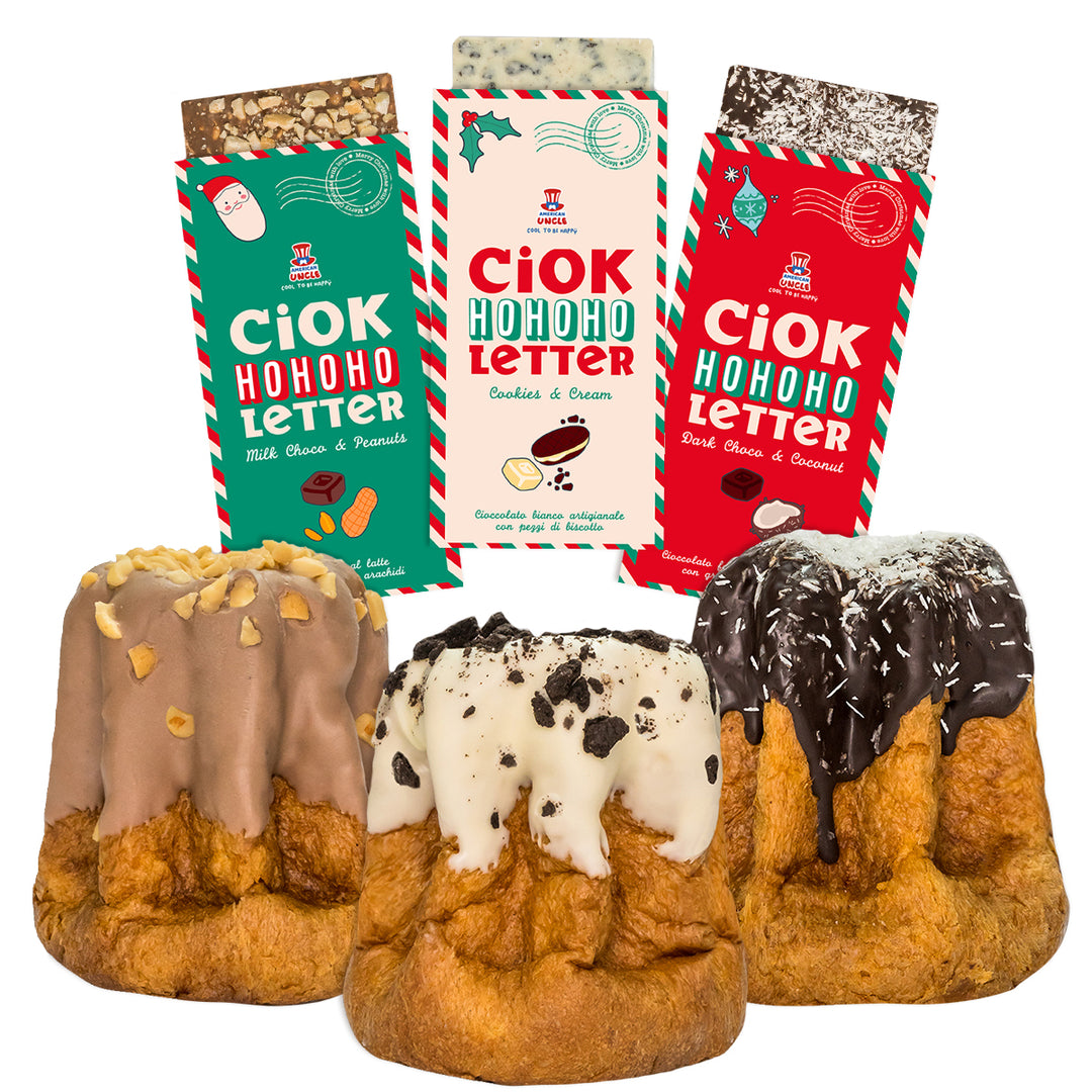 3 ChocoLetter + 3 handwerkliche Pandori, 100g handwerkliche Schokoladentafeln und 200g Pandori 