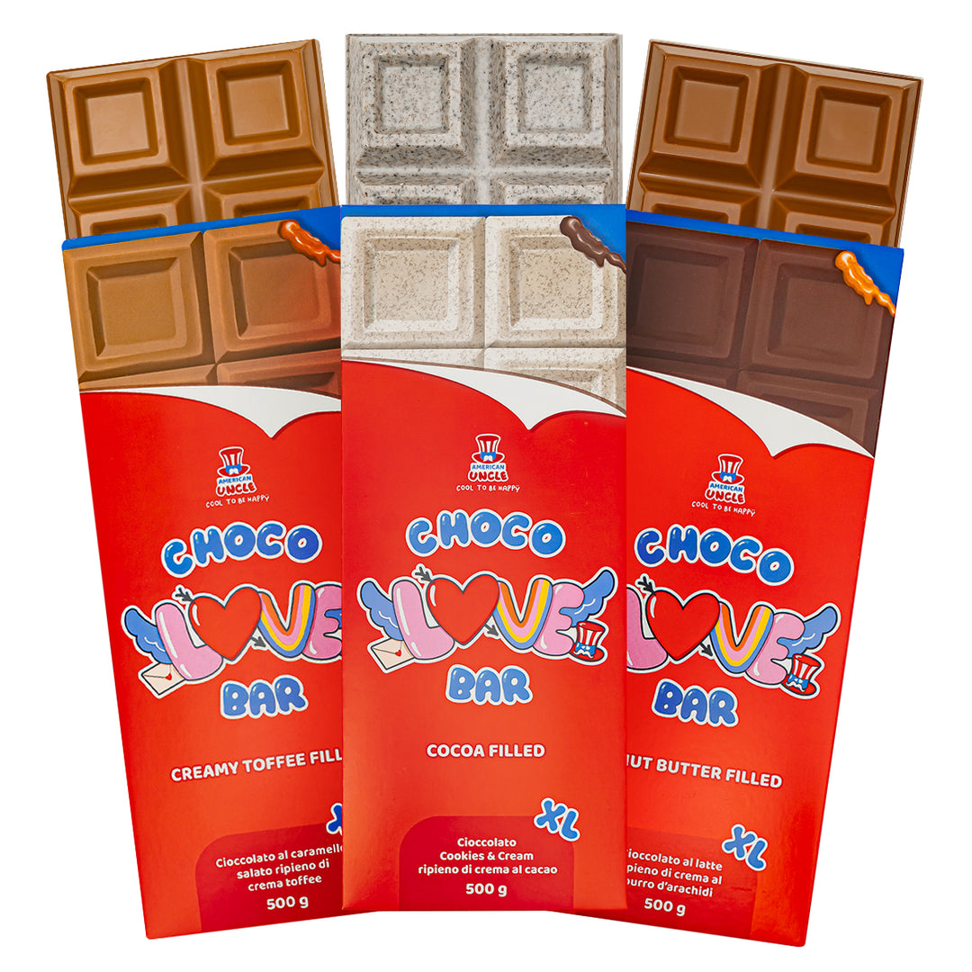 Confezione da 500g di 3 barrette XL al burro d'arachidi, al caramello salato e cookies and cream