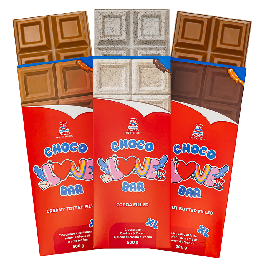 Confezione da 500g di 3 barrette XL al burro d'arachidi, al caramello salato e cookies and cream