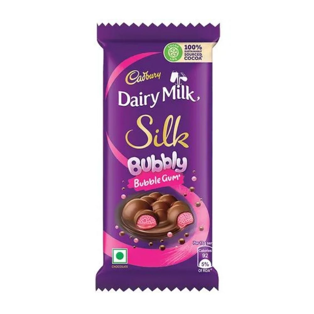 Cadbury Dairy Milk Silk Bubbly Bubble Gum, Riegel gefüllt mit Kaugummigeschmackcreme 50g 