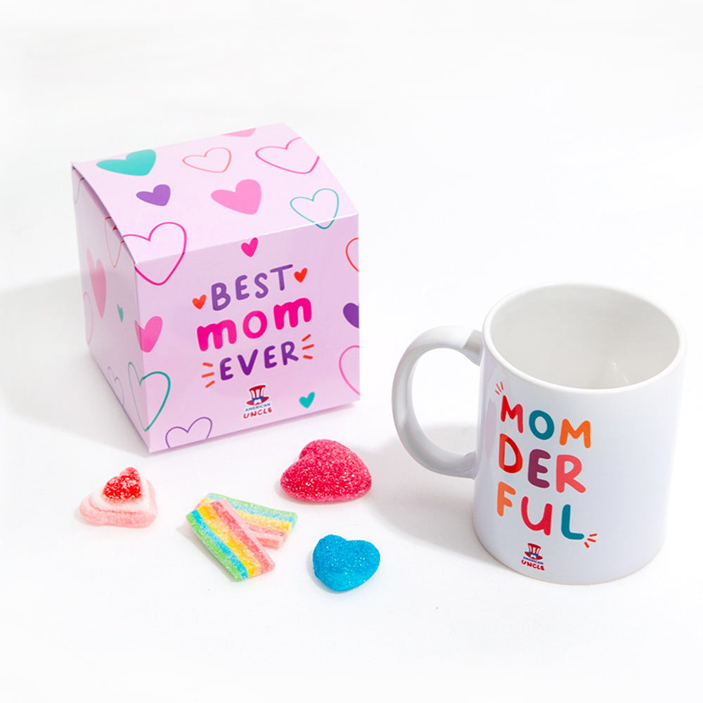 Mom Geschenk Box, Geschenkbox für die Mama mit Keksen in verschiedenen Geschmacksrichtungen, gesalzene Karamellcreme und Momderful Tasse 