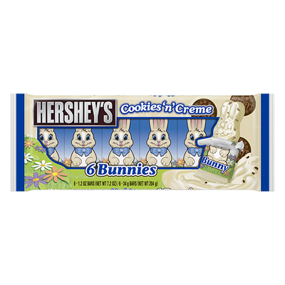 Hershey's Cookies'n' Creme Bunny, 6 coniglietti al cioccolato bianco con pezzettini di biscotti da 204g (4553808707681)