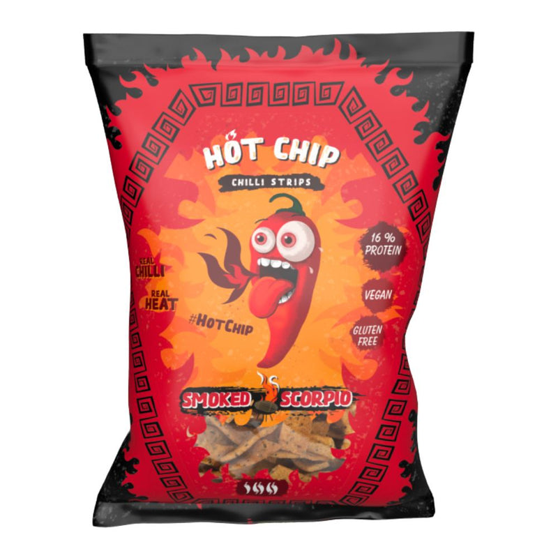 Confezione di snack Hot Chip Chilli Strips Smoked Scorpio da 80g