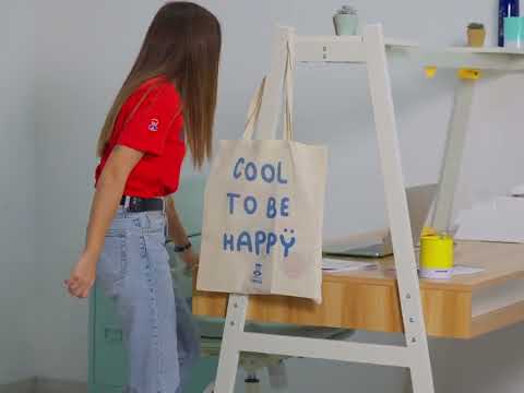 Shopper Cool to be Happy, Tasche in robustem Baumwollstoff in Naturfarbe, 35x40cm 