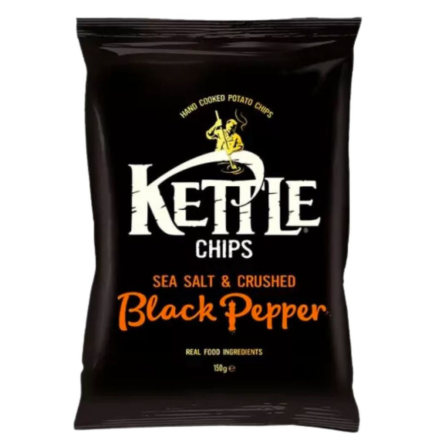 Confezione da 150g di patatine al sale e pepe nero kettle Black Pepper