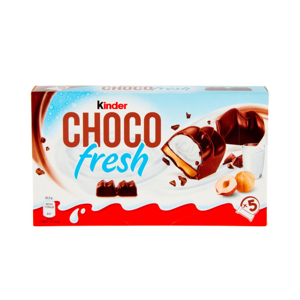 Kinder Choco Fresh, snack Milchdessert mit Schokoladenüberzug, 102,5g 