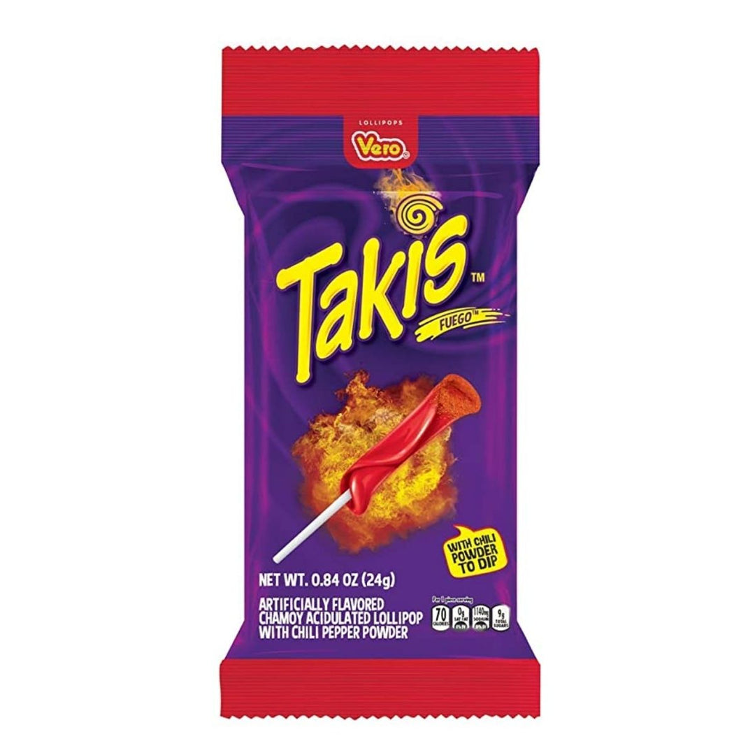 Takis Lollipop, Erdbeer-Lutscher mit scharfen Pulver überzogen, 24g 