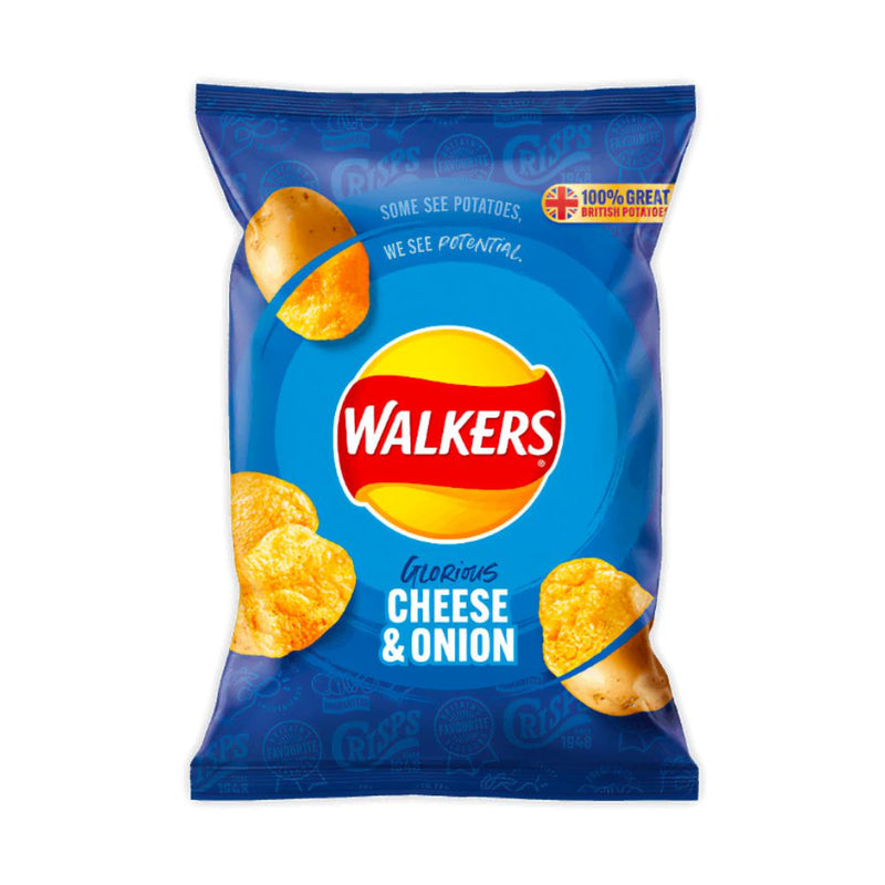 Walkers Cheese & Onion, Kartoffelchips mit Käse- und Zwiebelgeschmack 32,5g ABLAUF 18/03/2023