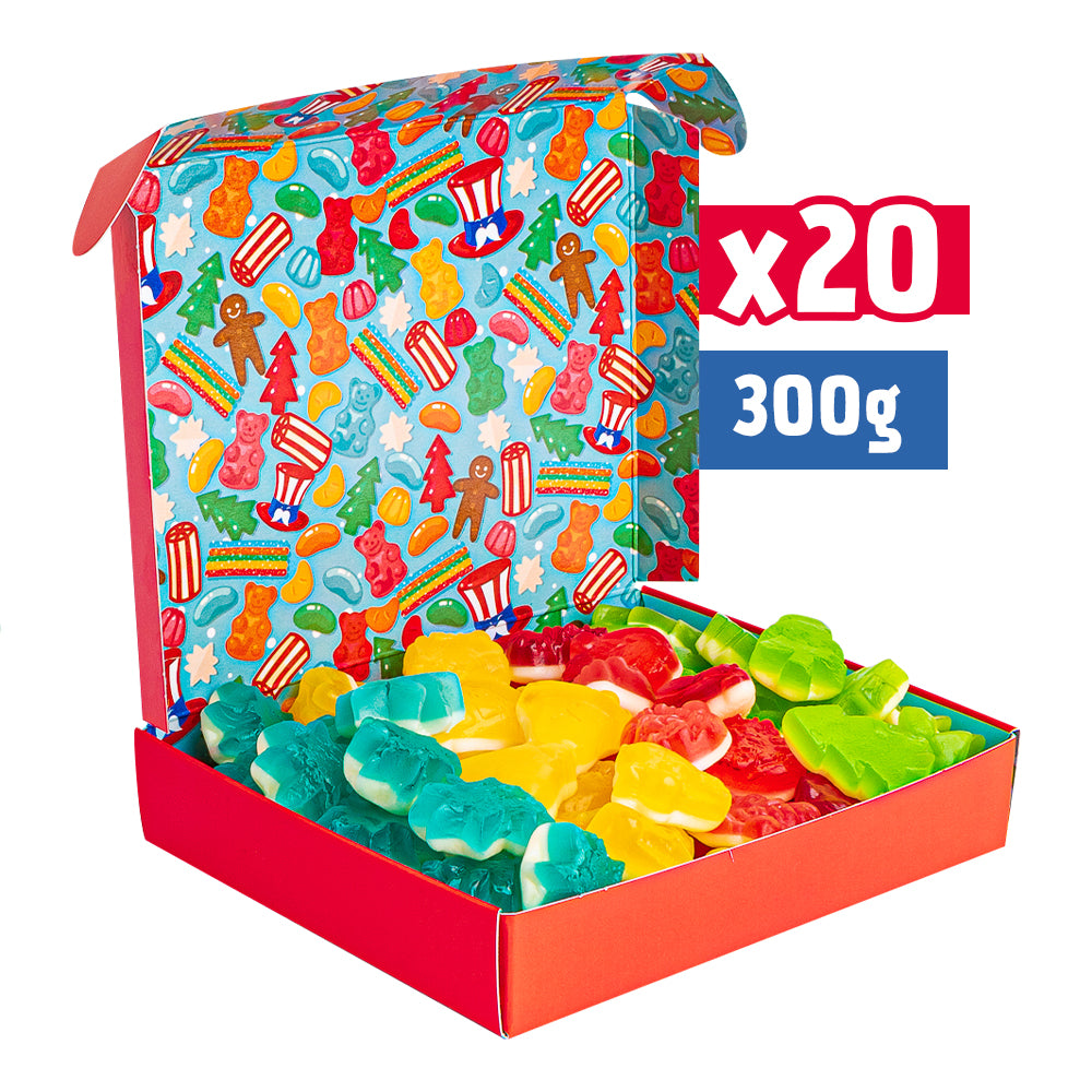 20x Mini Candy Box à 300g, Weihnachts-Süßigkeiten-Geschenkbox mit Gummibonbons 